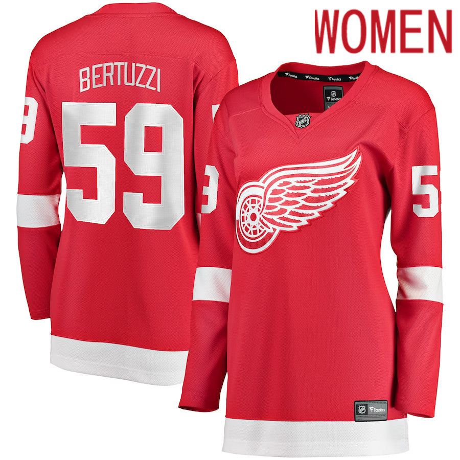 Women Detroit Red Wings 59 Tyler BertuzziFanatics Branded Red Home Breakaway Player NHL Jersey